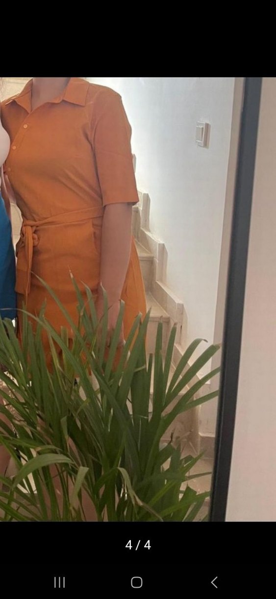 Turuncu Kısa Tulum, Kemerli, V Yakalı - Görsel 4