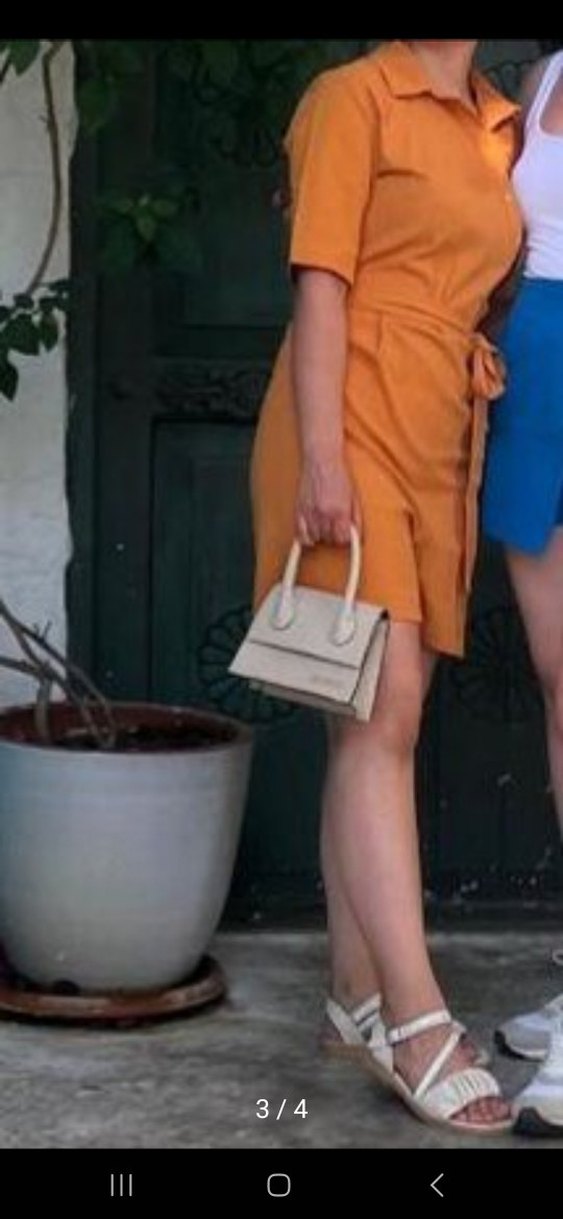 Turuncu Kısa Tulum, Kemerli, V Yakalı - Görsel 3