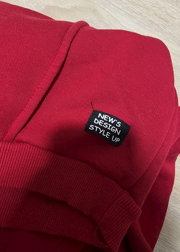 Kız Çocuk Kırmızı Sweatshirt ve Eşofman Takımı - Görsel 2