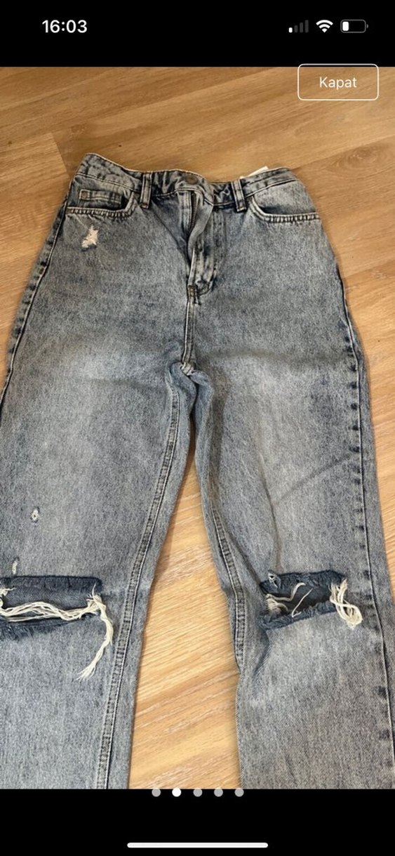 Gri Yırtıklı Midi Kot Pantolon - Görsel 2