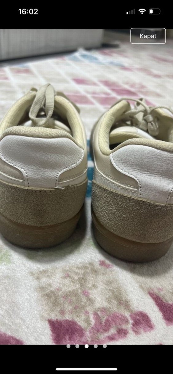 Bej Beyaz Bağcıklı Kadın Spor Ayakkabı - Görsel 2