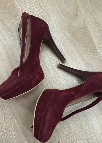 Bordo Süet Tokalı Stiletto Kadın Ayakkabı - Görsel 2
