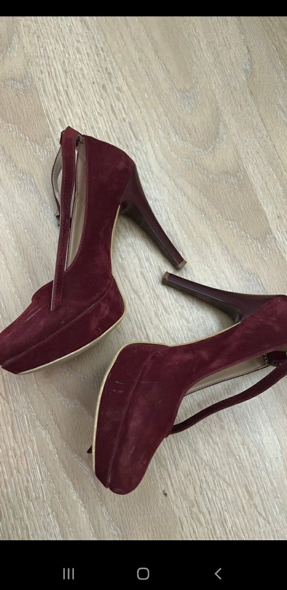 Bordo Süet Tokalı Stiletto Kadın Ayakkabı - Görsel 2