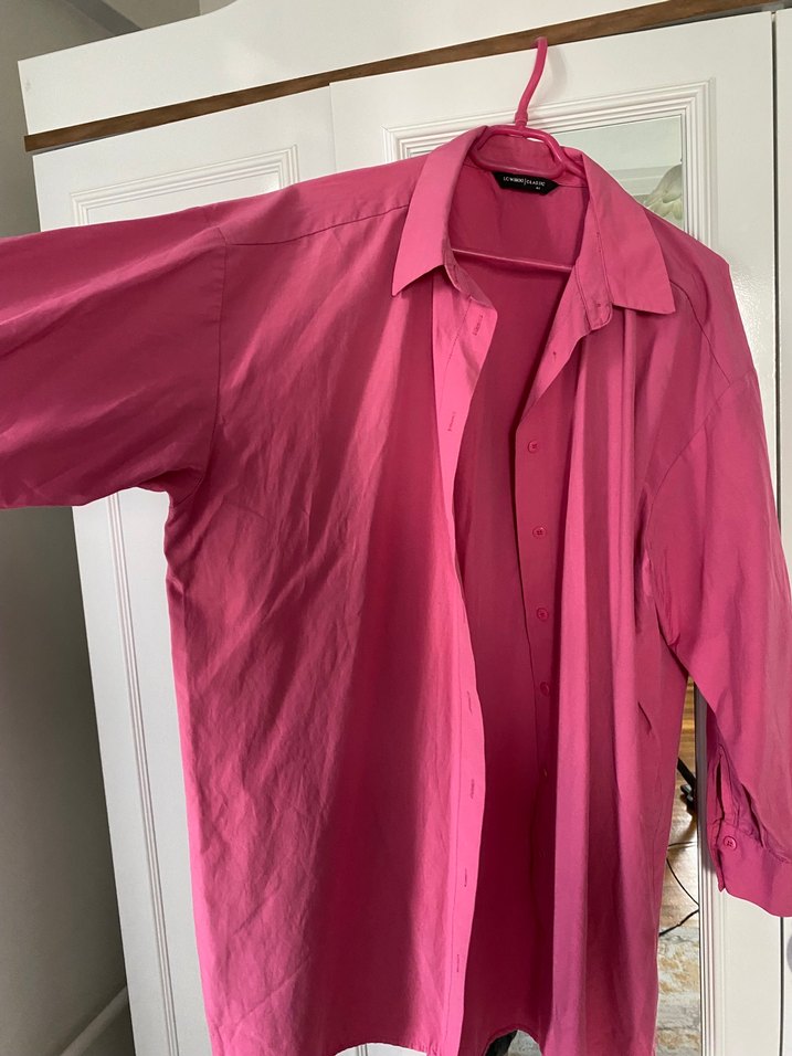 Pembe Uzun Kollu Düğmeli Kadın Gömlek - Görsel 4