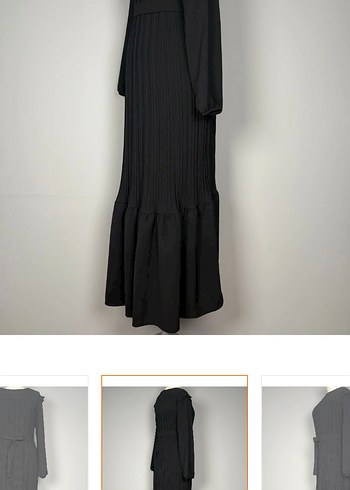 Siyah Piliseli Uzun Kadın Elbise - Görsel 3