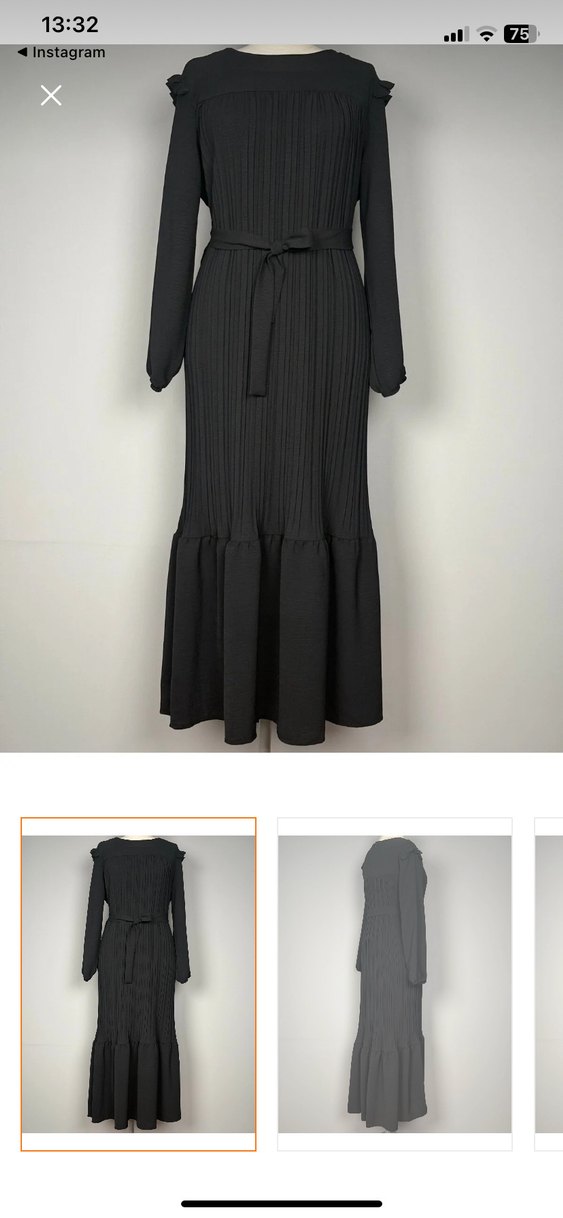 Siyah Piliseli Uzun Kadın Elbise - Görsel 4