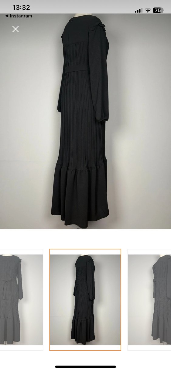 Siyah Piliseli Uzun Kadın Elbise - Görsel 3