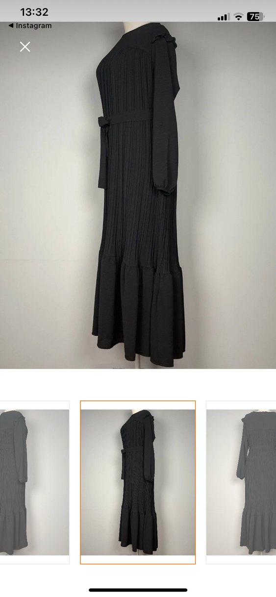 Siyah Piliseli Uzun Kadın Elbise - Görsel 2