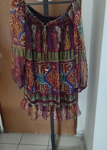 Bohem Çok Renkli Straplez Mini Tunik