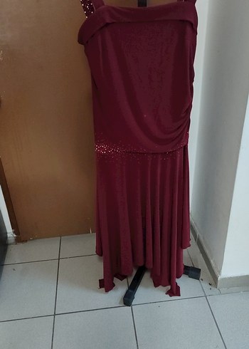 Bordo Drapeli Uzun Abiye Elbise