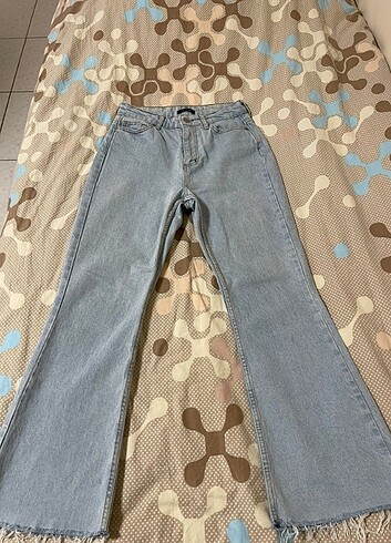 Açık Mavi Yüksek Bel Crop Flare Jeans