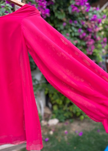 Pembe Tek Omuz Şifon Elbise - Görsel 3