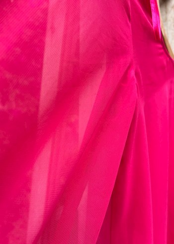 Pembe Tek Omuz Şifon Elbise - Görsel 6