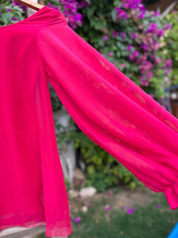 Pembe Tek Omuz Şifon Elbise - Görsel 3