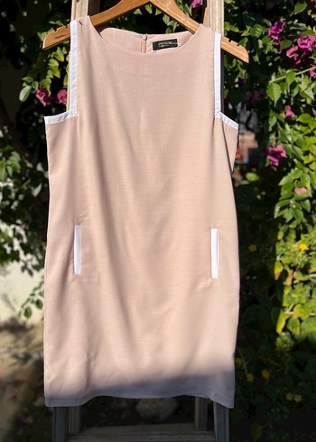 FABRİKA Pudra Midi Kolsuz Şık Elbise - Görsel 3