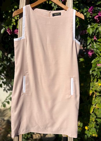 FABRİKA Pudra Midi Kolsuz Şık Elbise - Görsel 2