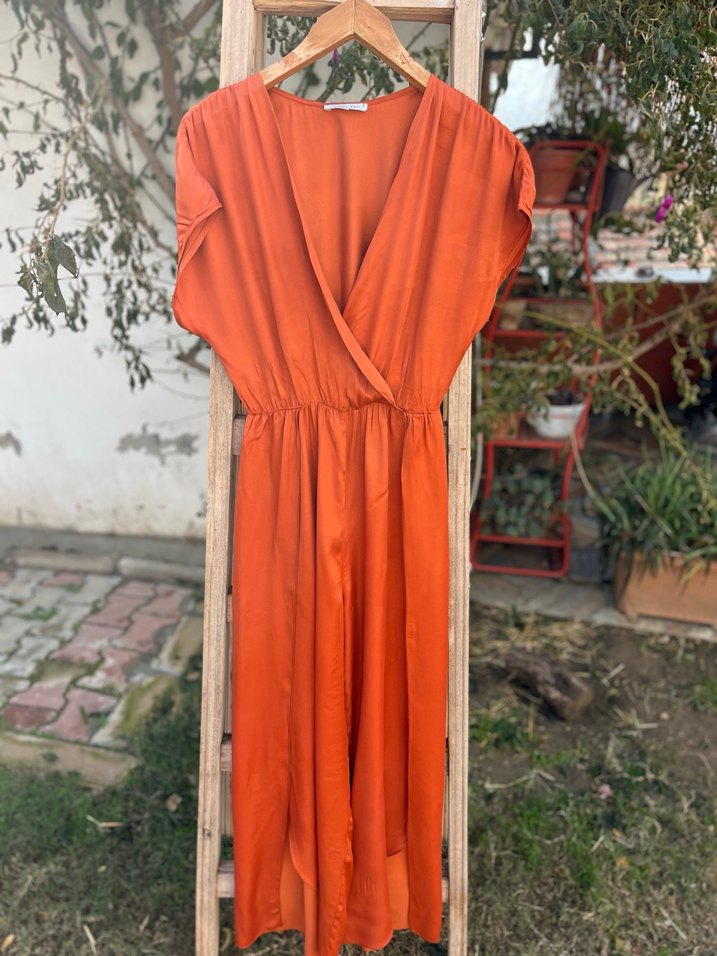 Jimmy Key Turuncu V Yakalı Uzun Bohem Tulum - Görsel 2