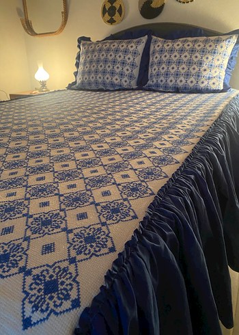 Vintage İşlemeli Lacivert Yatak Örtüsü - Görsel 3