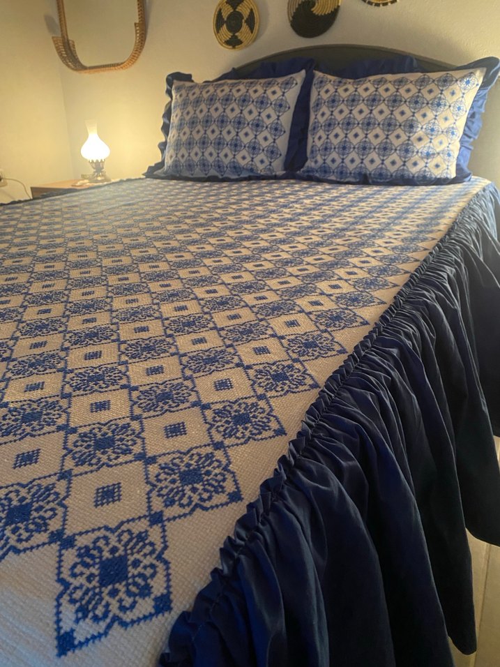Vintage İşlemeli Lacivert Yatak Örtüsü - Görsel 3