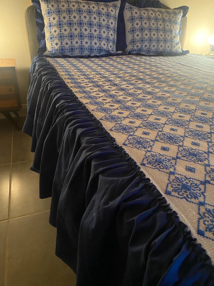 Vintage İşlemeli Lacivert Yatak Örtüsü - Görsel 2