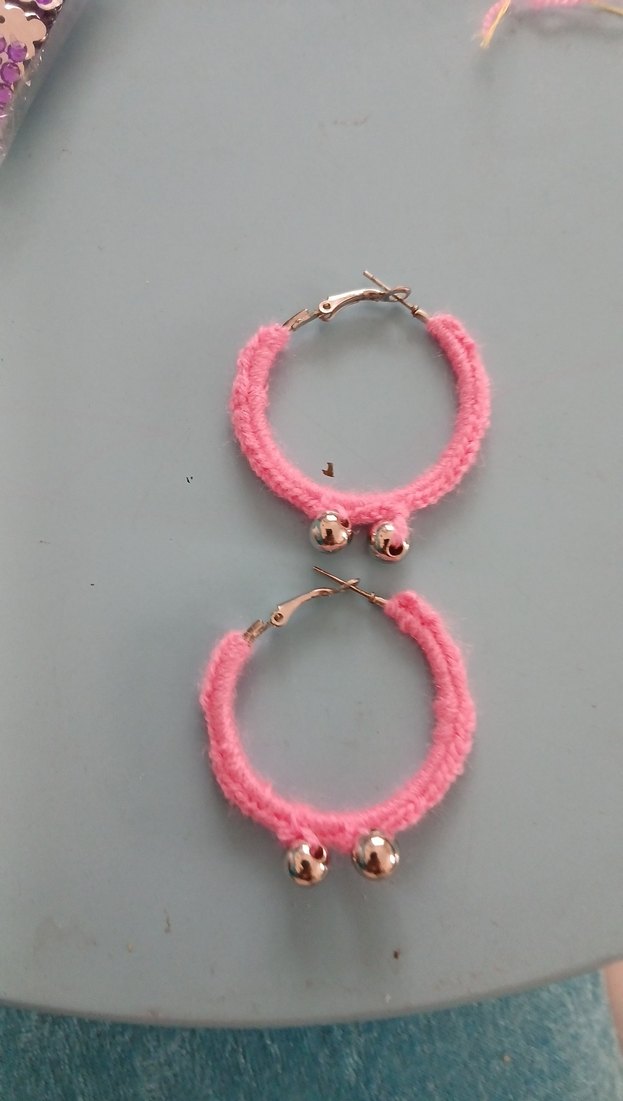 Pembe Örgü  Halka Küpeler - Görsel 2