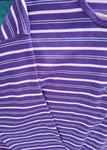 Düğmeli Mor Çizgili blüz - Görsel 3