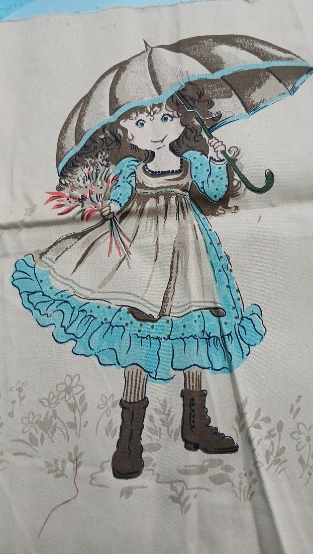 Mavi Pastel Tonlarda Şemsiye Tutan Bebek Desenli Kumaş - Görsel 2