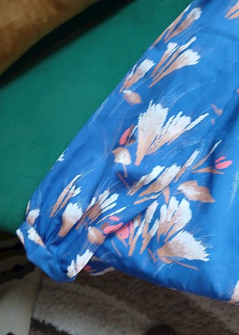 Mavi Desenli Uzun Kollu şifon Bohem Gömlek - Görsel 4