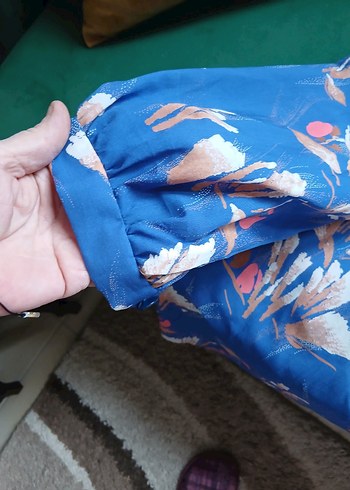 Mavi Desenli Uzun Kollu şifon Bohem Gömlek - Görsel 3