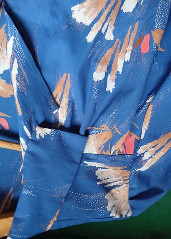 Mavi Desenli Uzun Kollu şifon Bohem Gömlek - Görsel 2