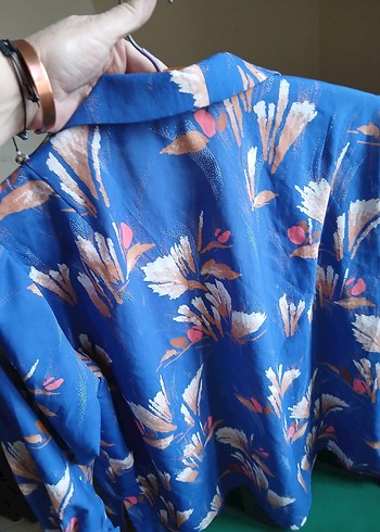 Mavi Desenli Uzun Kollu şifon Bohem Gömlek - Görsel 5