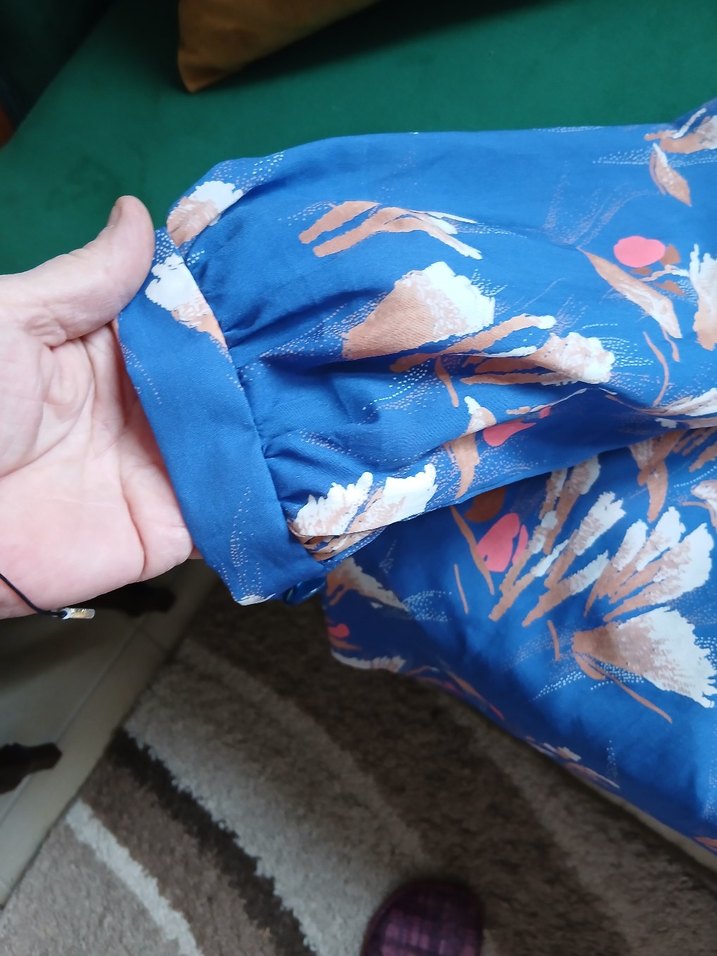 Mavi Desenli Uzun Kollu şifon Bohem Gömlek - Görsel 3