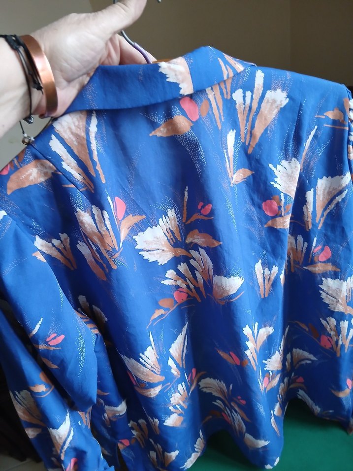 Mavi Desenli Uzun Kollu şifon Bohem Gömlek - Görsel 5