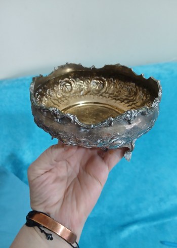 Parlak Mavi Antika Metal gümüş Tabak - Görsel 2