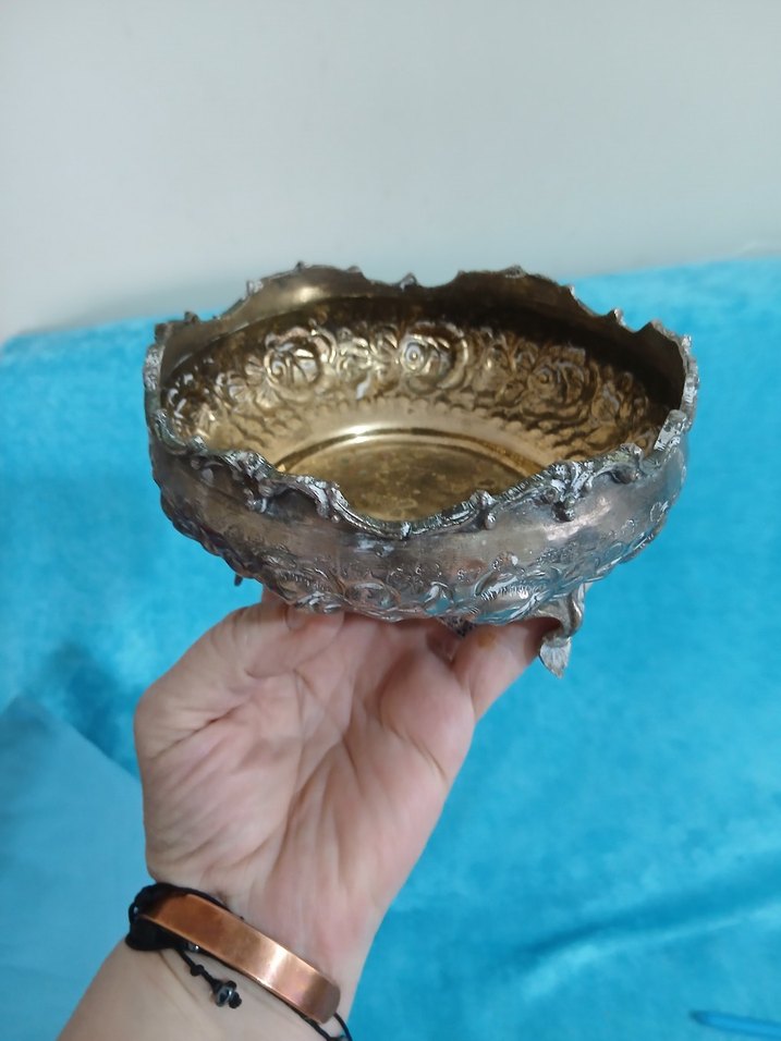 Parlak Mavi Antika Metal gümüş  Tabak - Görsel 2