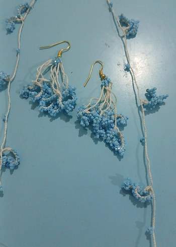 Mavi Boncuklu Uzun Bohem Kolye ve Küpe Seti - Görsel 2