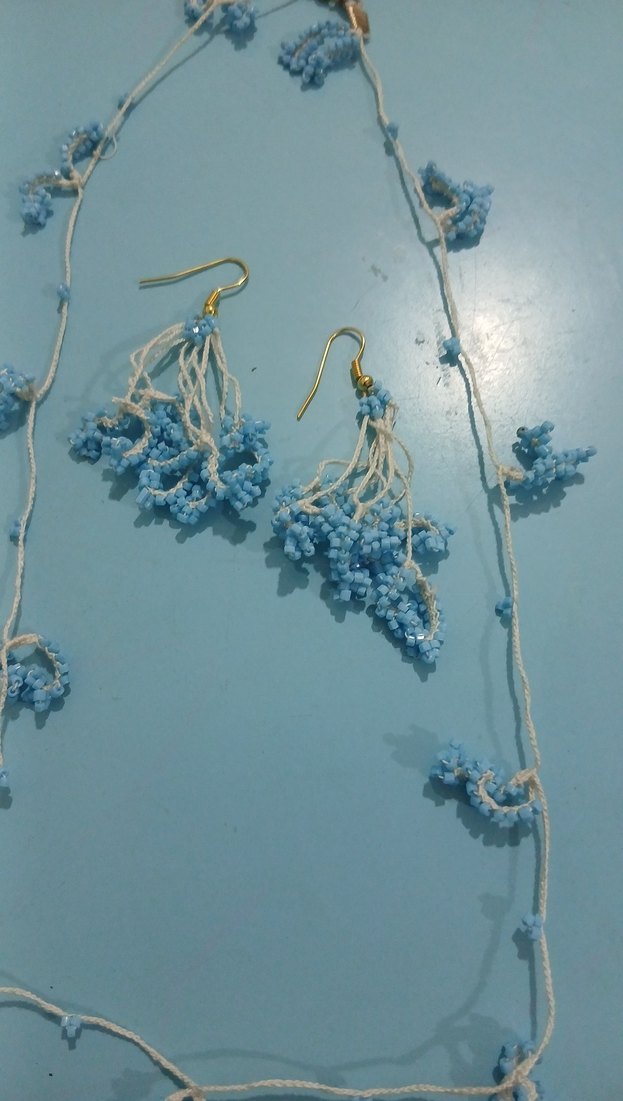 Mavi Boncuklu Uzun Bohem Kolye ve Küpe Seti - Görsel 2