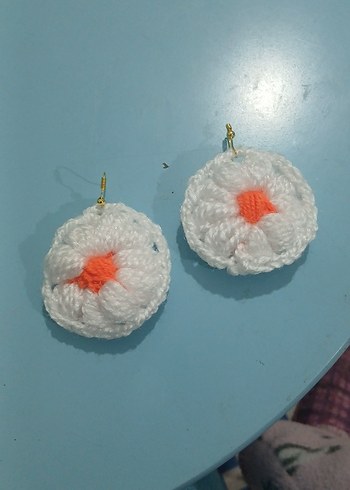 Beyaz Örgü Mini Bohem Küpeler - Görsel 2