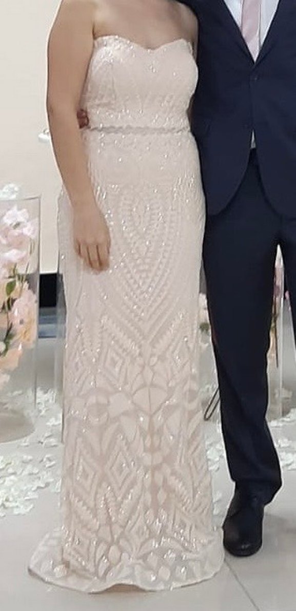 Abiye Dantel İşlemeli Straplez Uzun Elbise - Görsel 2