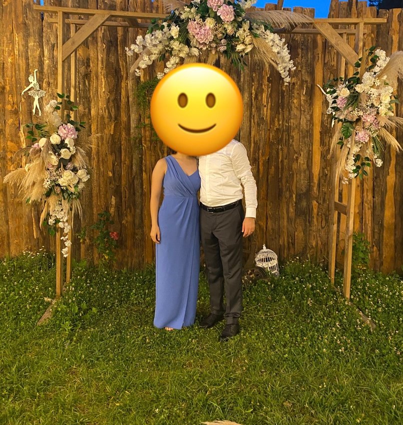 Mavi V Yaka Drapeli Uzun Abiye Elbise - Görsel 5