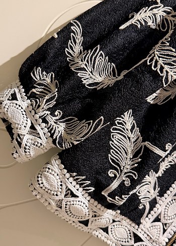 Siyah Dantel Detaylı Bohem Kadın etekli takım - Görsel 3