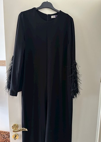 Siyah Tüy Detaylı Uzun Kollu Uzun tulum - Görsel 3