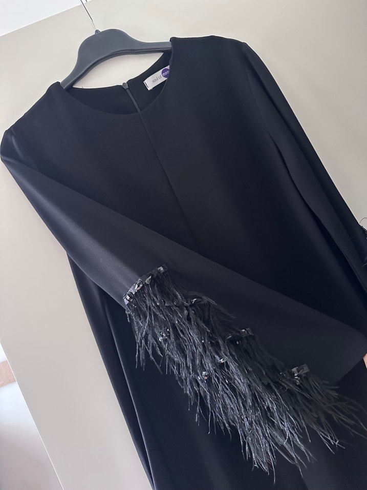 Siyah Tüy Detaylı Uzun Kollu Uzun tulum - Görsel 2