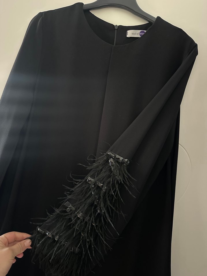 Siyah Tüy Detaylı Uzun Kollu Uzun tulum - Görsel 5