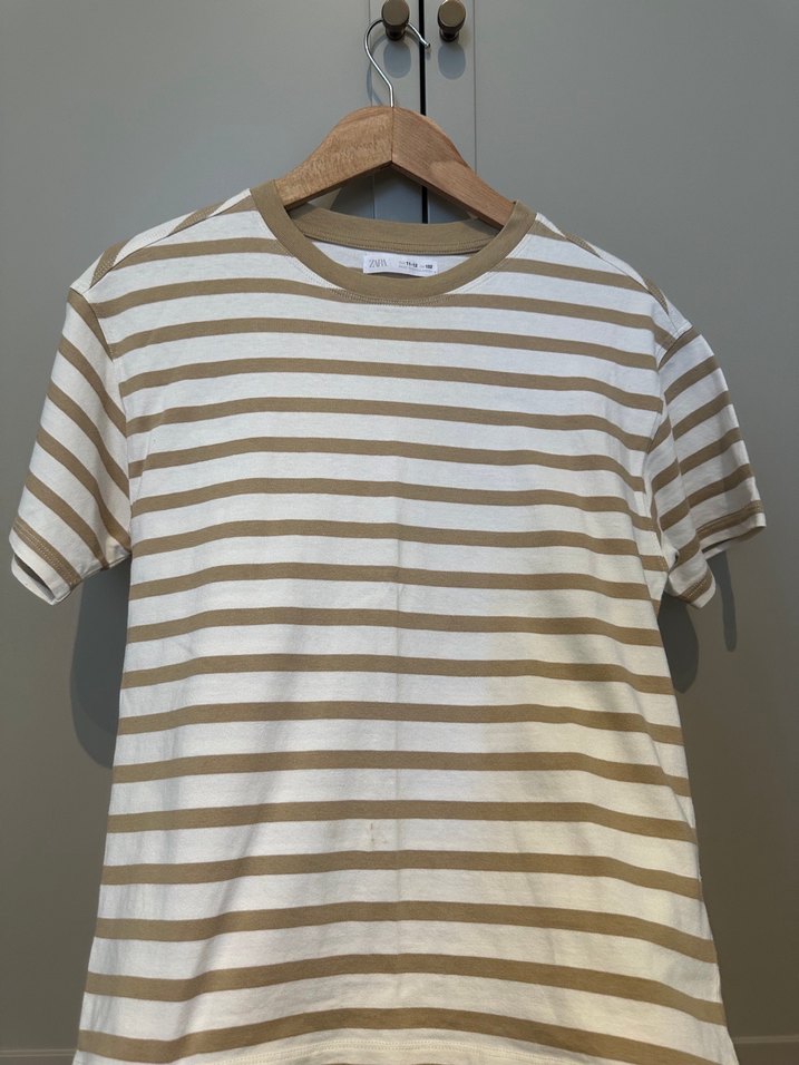 Bej Çizgili Kısa Kollu Pamuklu Tişört erkek çocuk - Görsel 2