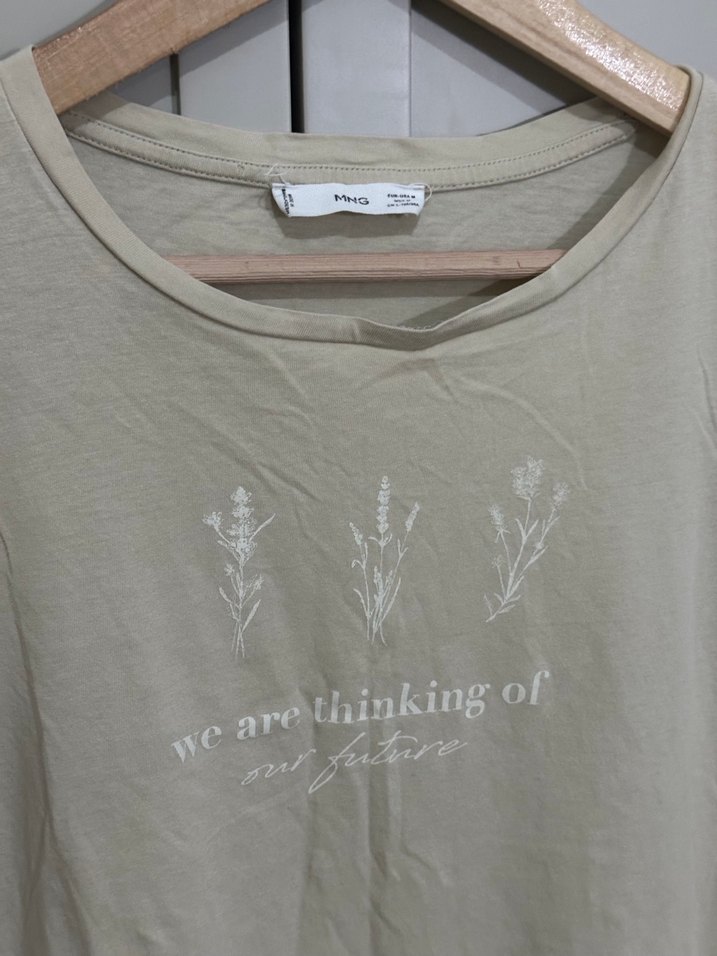 Bej Baskılı Kısa Kollu Pamuklu Tişört - Görsel 2