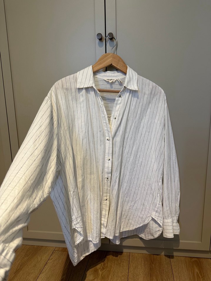 Uzun Kollu, Düğmeli, Salaş Keten Gömlek - Görsel 3