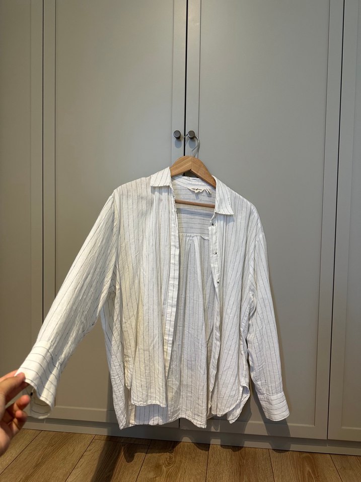 Uzun Kollu, Düğmeli, Salaş Keten Gömlek - Görsel 2