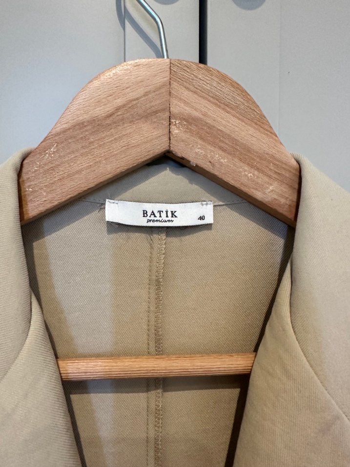 Bej Keten ince blazer Ceket - Görsel 3