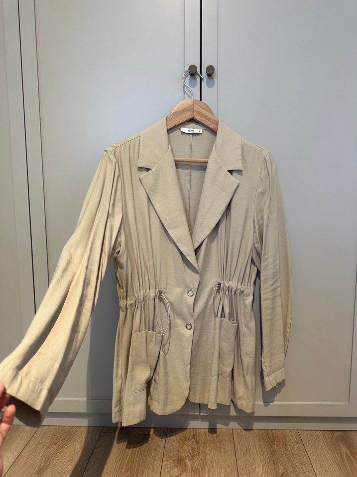 Bej Keten ince blazer Ceket - Görsel 2